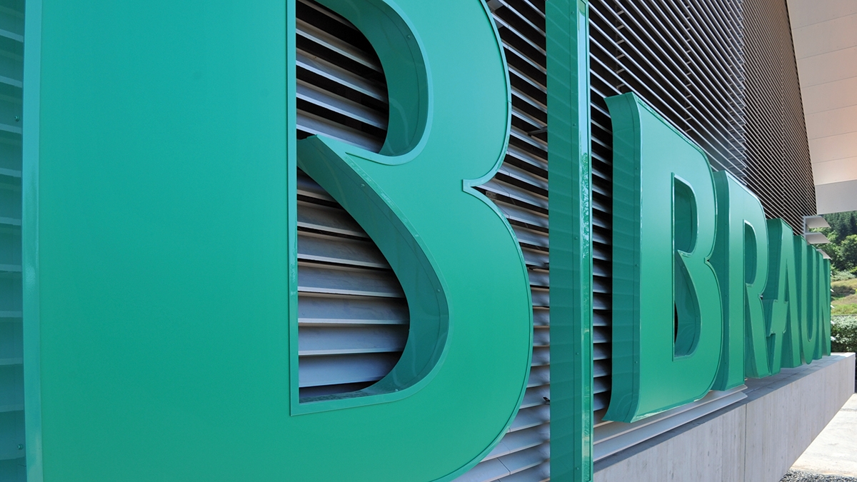 The B. Braun logo on a building's facade - a symbol of quality and innovation in healthcare.