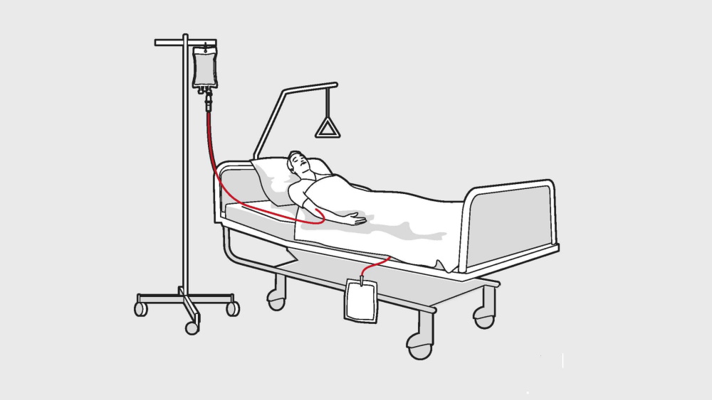 illustration of person in hospital bed receiving an infusion