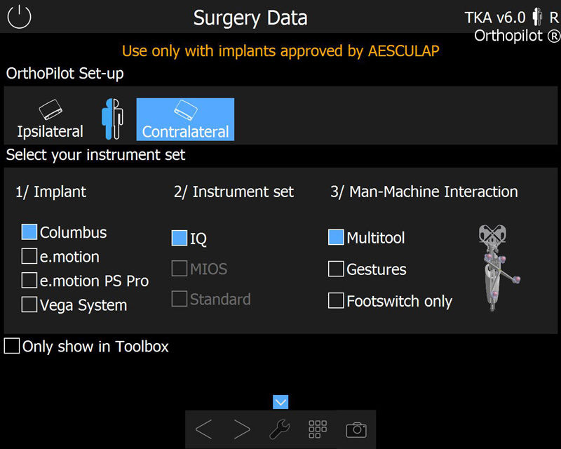 Screenshot of the OrthoPilot® TKA software – Surgery data