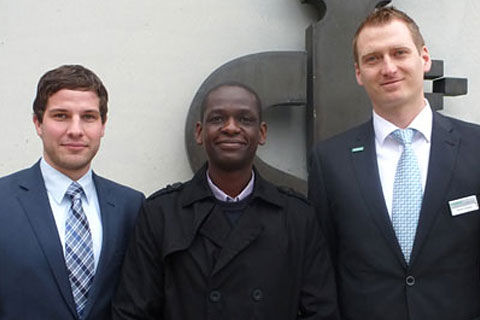 Christian Beirer, Area Sales Manager Middle East/Africa & Humphrey Okechi, 1st WFNS-Aesculap Pediatric Fellow & Rainer Emperle, Director Group Product Management Neurosurgery