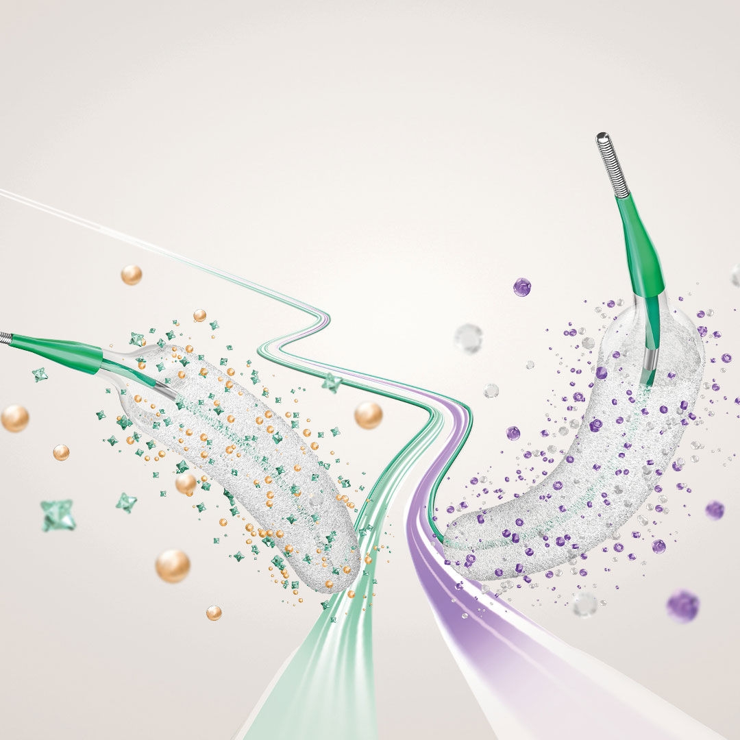 Coronary drug‑coated balloons delivering medication  inside the vessel during angioplasty treatment