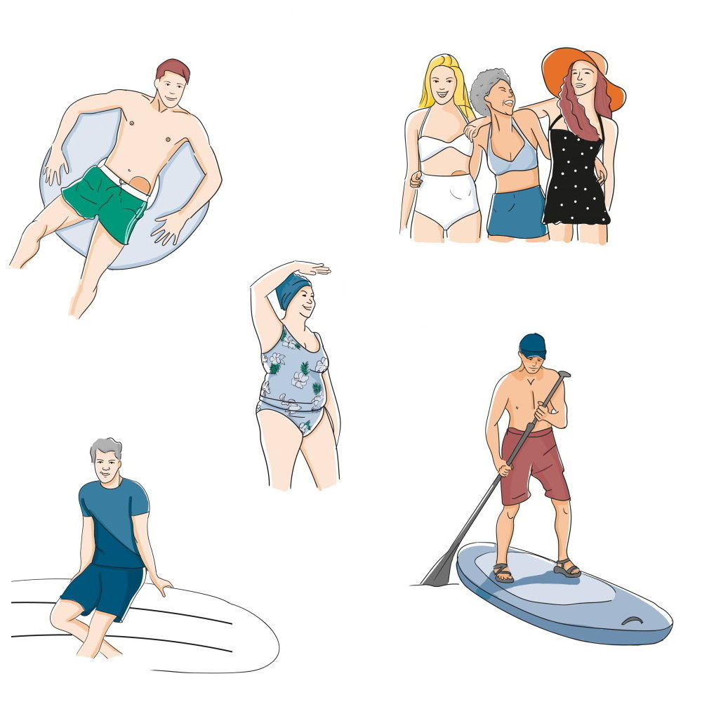 illustration of people in swim suits