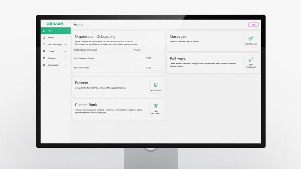 A computer screen displaying the forpatientapp dashboard interface