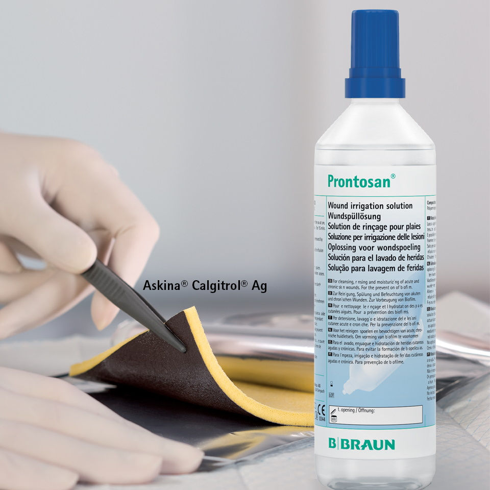 Prontosan wound irrigation solution and Askina Calgitrol Ag