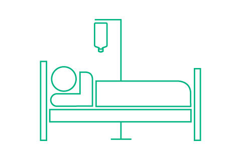 A patient in a hospital bed