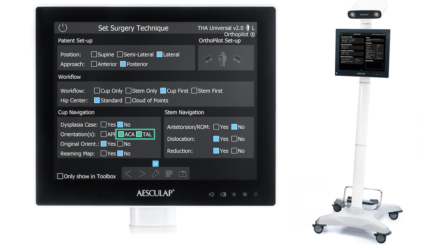 Screenshot THA ACA navigation software hip arthroplasty