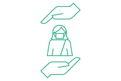 A draft showing two hands with a patient wearing a mask in between