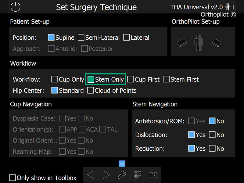 Screenshot Stem Only navigation software hip arthroplasty