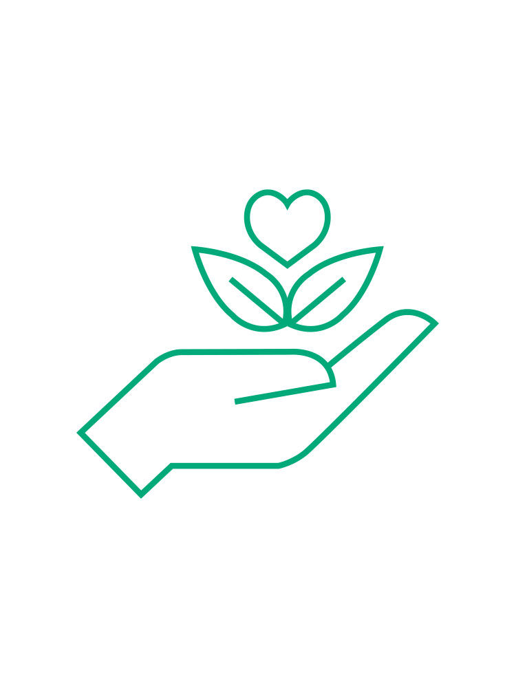 Open hand, leafs , heart - sustainability B. Braun icon