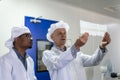 The B. Braun production facility in Nairobi supplies the East African region with medical eye drops and infusion solutions: A tour of the factory with Factory Manager Samuel Nganga Mwaniki (left) and Managing Director of the site Torsten Dönhoff.