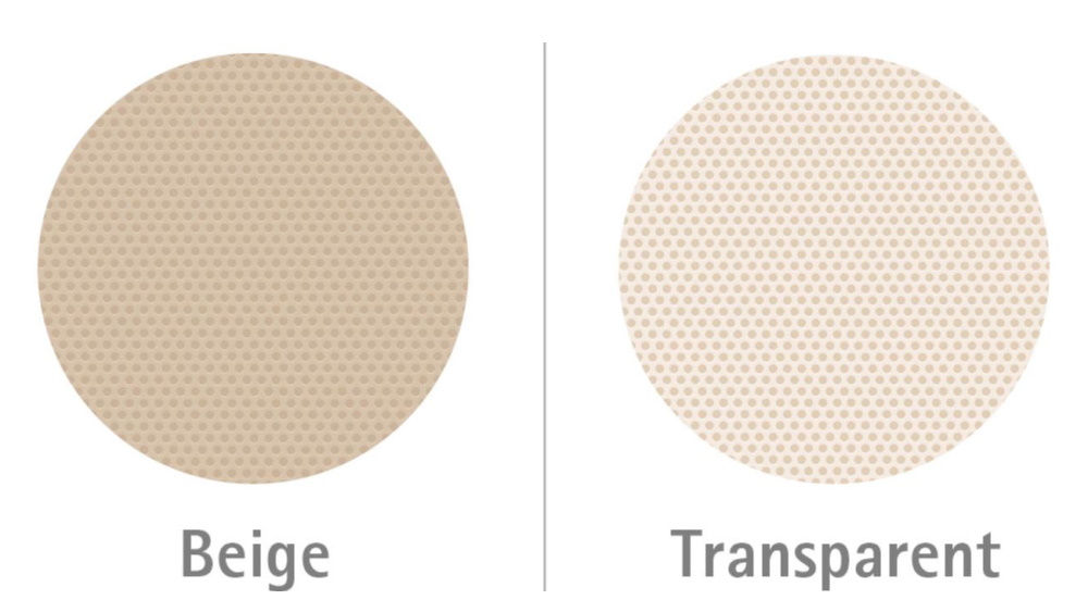 beige and transparent stoma bag wiht inspection window