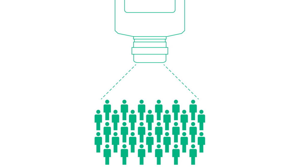 Crowd of people with bottle on top green illustration
