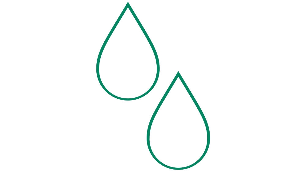 Icon showing two stylized liquid drops symbolizing the initiation of rapid fluid resuscitation in an emergency care context treating sepsis.