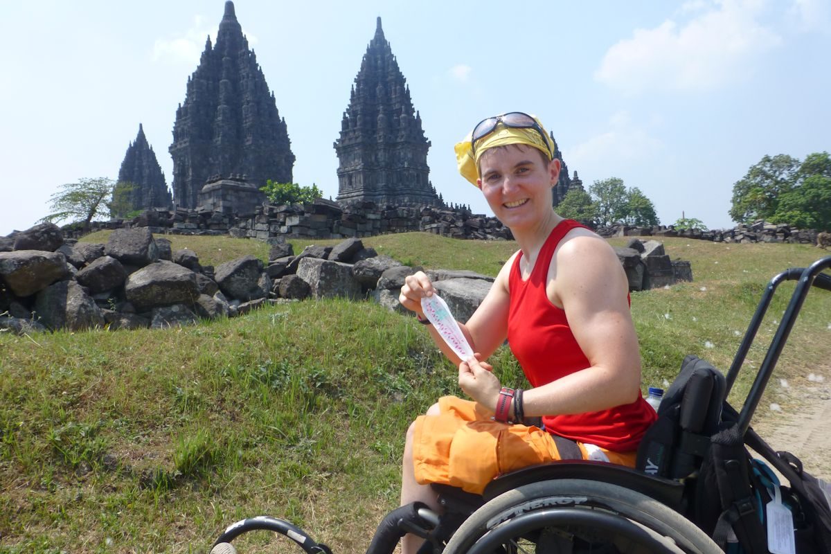 A woman who travels though she is sitting in a wheelchair
