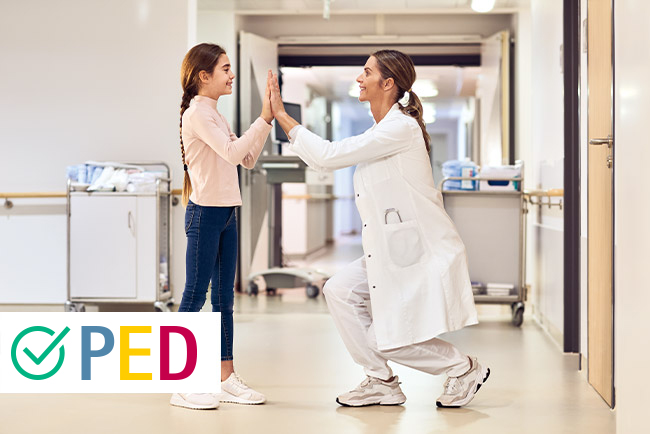 doctor and child patient on a pediatric hospital floor