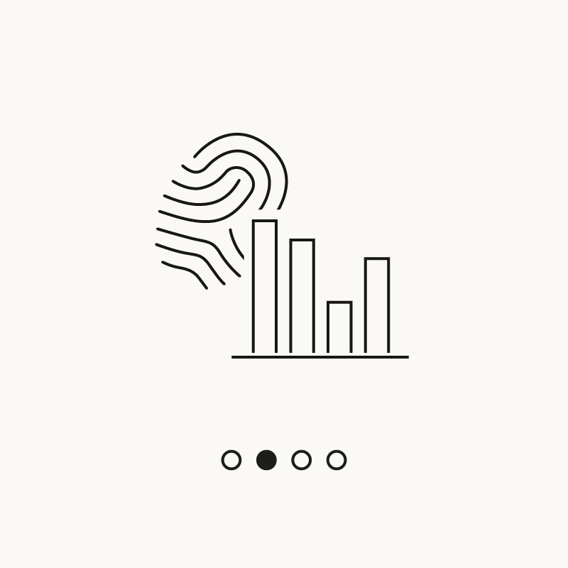 Icon showing a fingerprint above bar charts, representing personalization potential.