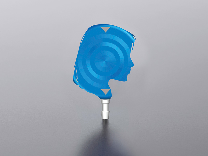Blue material shaped into the form of a female head