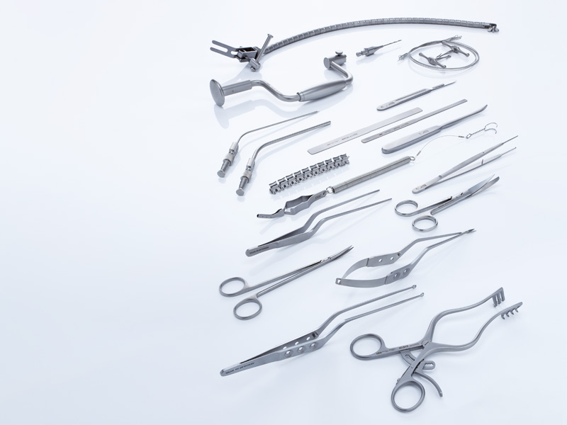Surgical instruments laid out on a table