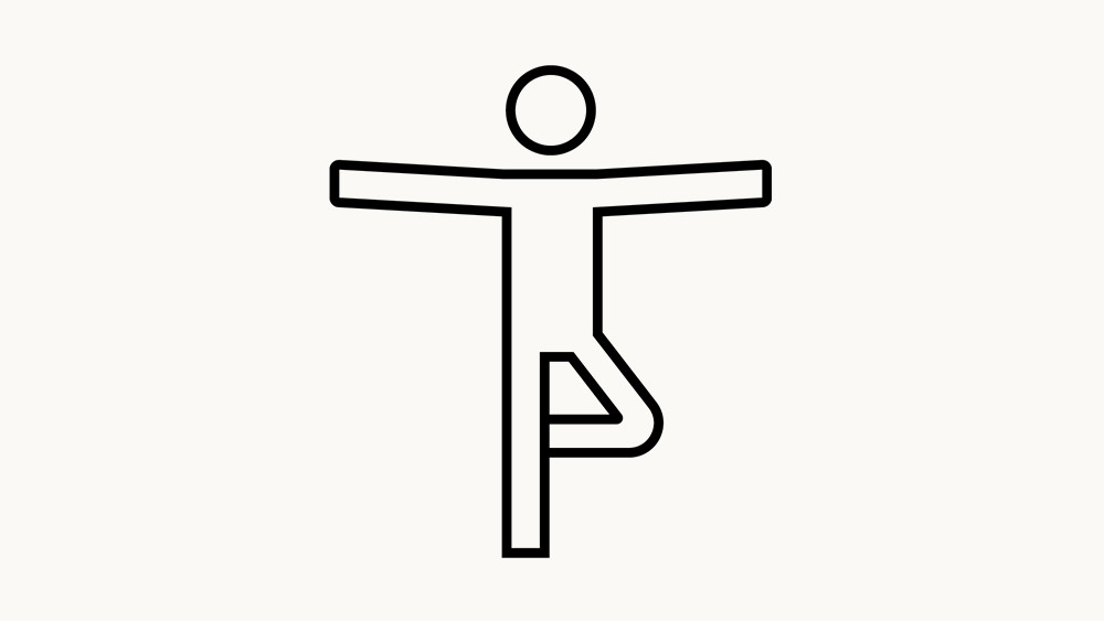 Icon of a person standing on one leg with arms outstretched, representing rehabilitation exercises.