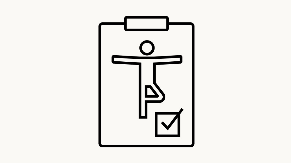 Icon of a clipboard showing a person in a rehabilitation exercise with a checkmark, symbolizing completed exercise tracking.