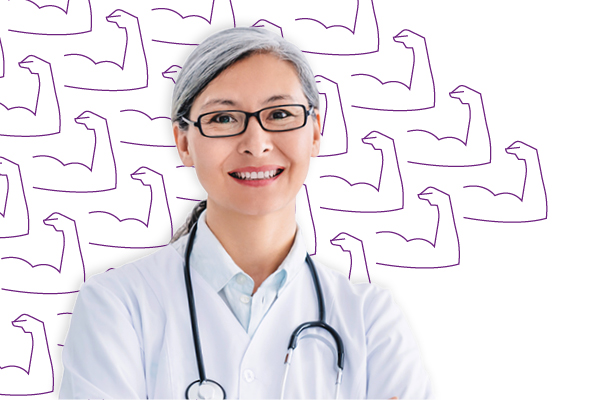 A portrait of a female healthcare professional smiling 