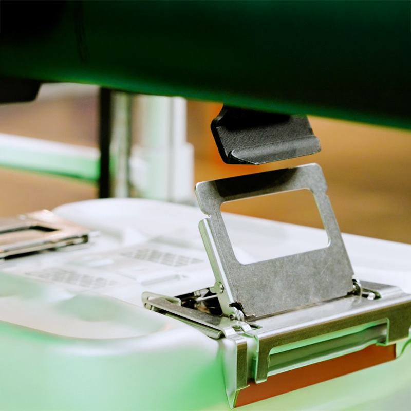 Sterile container is automatically closed and sealed.