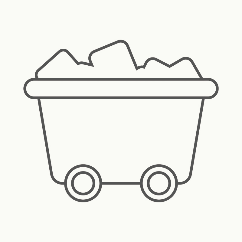 Mining cart icon representing raw ​  materials extraction and resource supply.