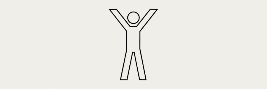 Illustration of a patient raising their arms in celebration, symbolizing reduced wound pain and trauma.