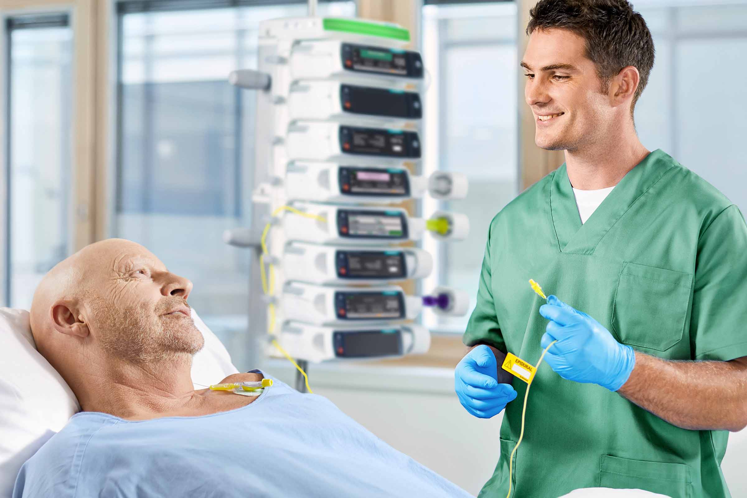 Nurse with an original perfusor line nrfit for regional anesthesia